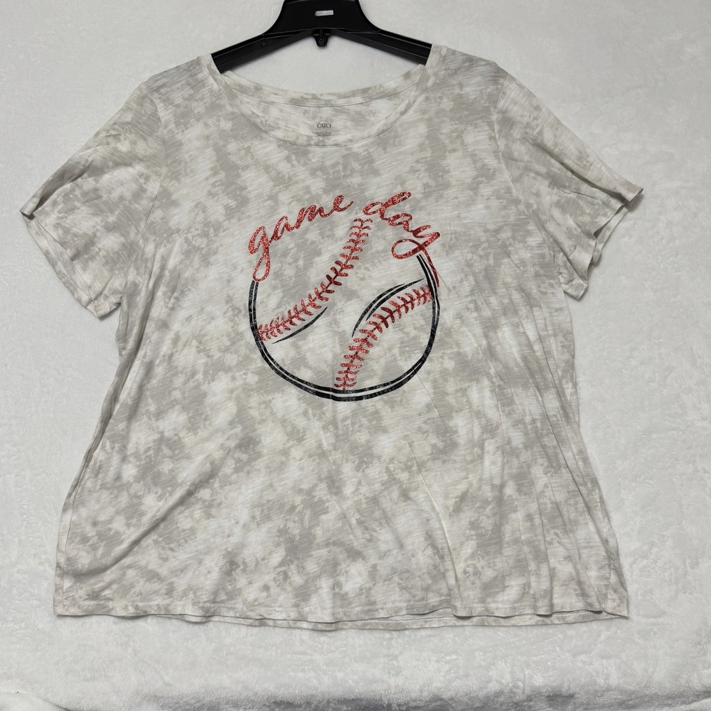 Cato Women's Plus Size 18/20 Short Sleeve Camo Shirt Baseball Game Day Glitter